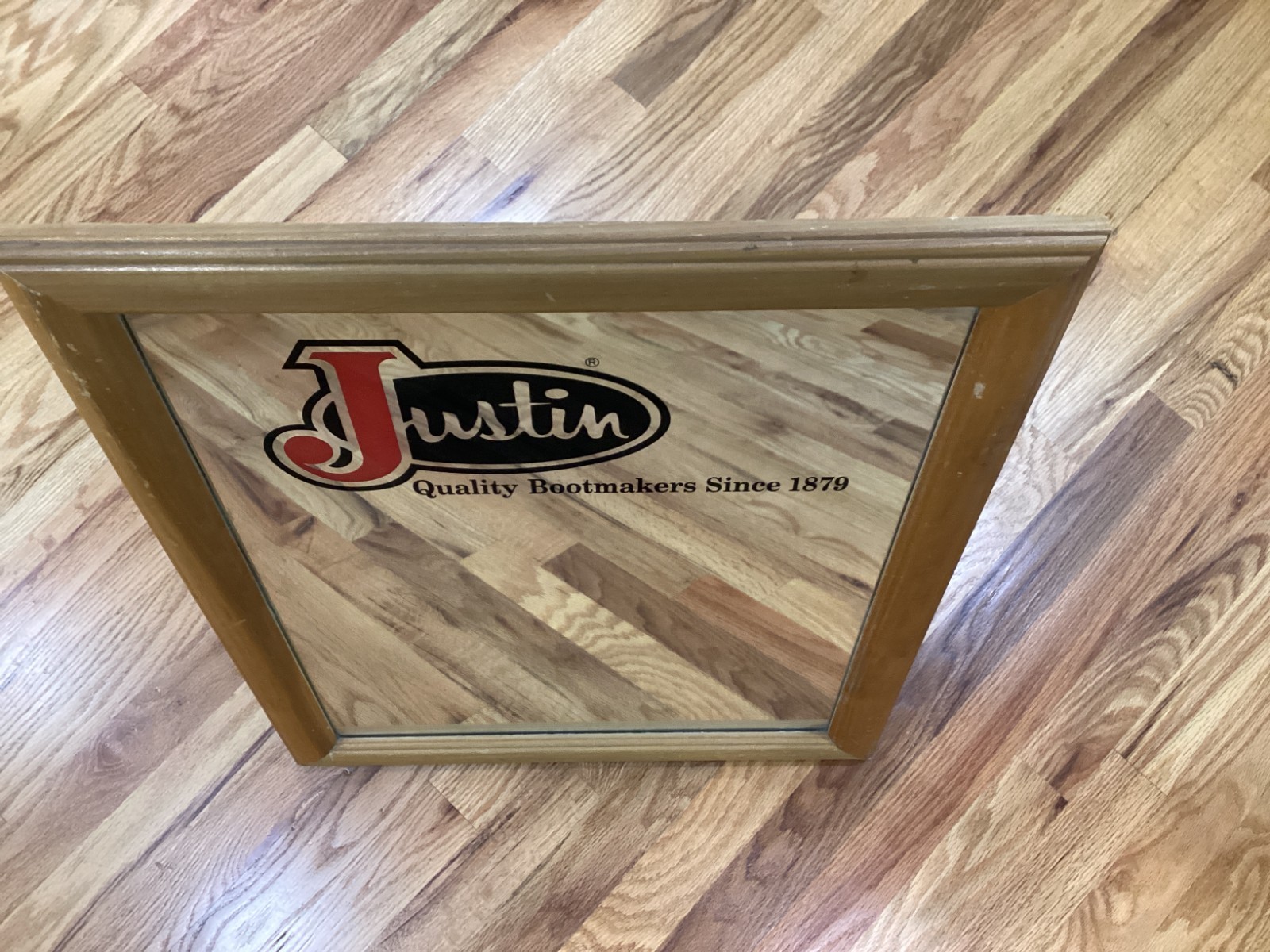 AUTHENTIC BOOT STORE JUSTIN BOOT FLOOR MIRROR STORE DISPLAY ADVERTISING 23×19