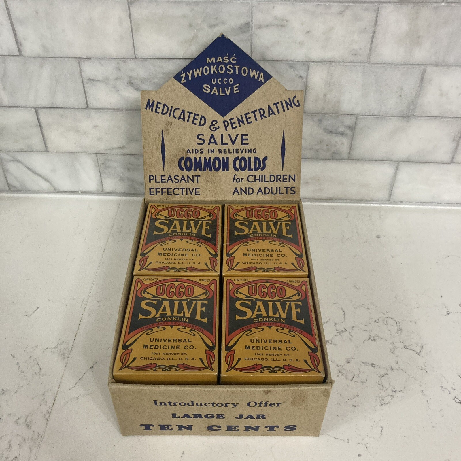 UCCO SALVE Store Display Box Advertising Sign Salve Boxes Empty