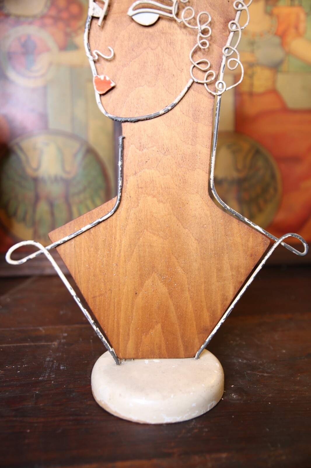 Vintage Art Deco Countertop Jewelry Hat Wig Display Wire Stand Mannequin Head