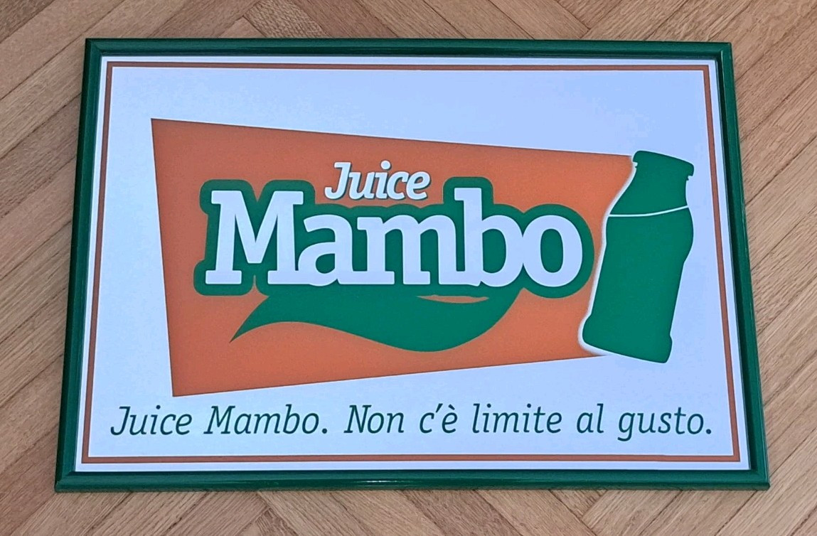 ADVERTISING MIRROR SIGN/FRAME-JUICE MAMBO JUICES-MIRROR-90′-VINTAGE