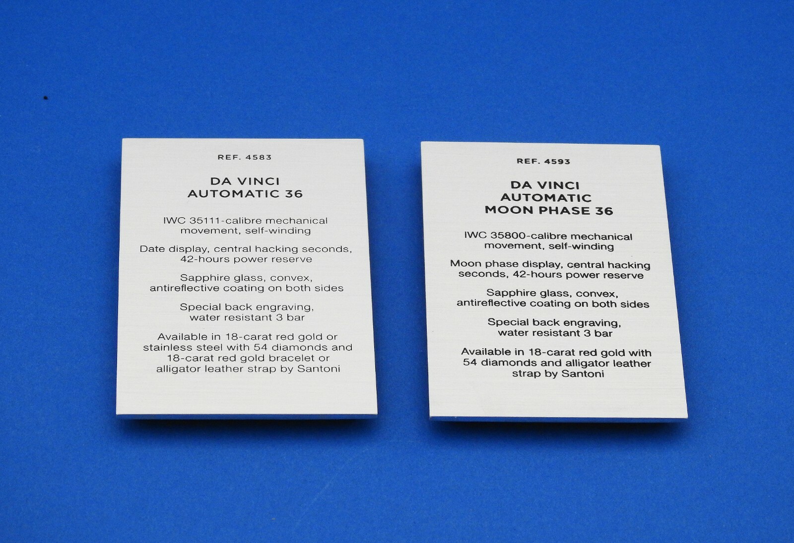 ORIGINAL IWC “DA VINCI AUTOMATIC” DEALER’S ALUMINUM DISPLAY SIGNS NEW 2X