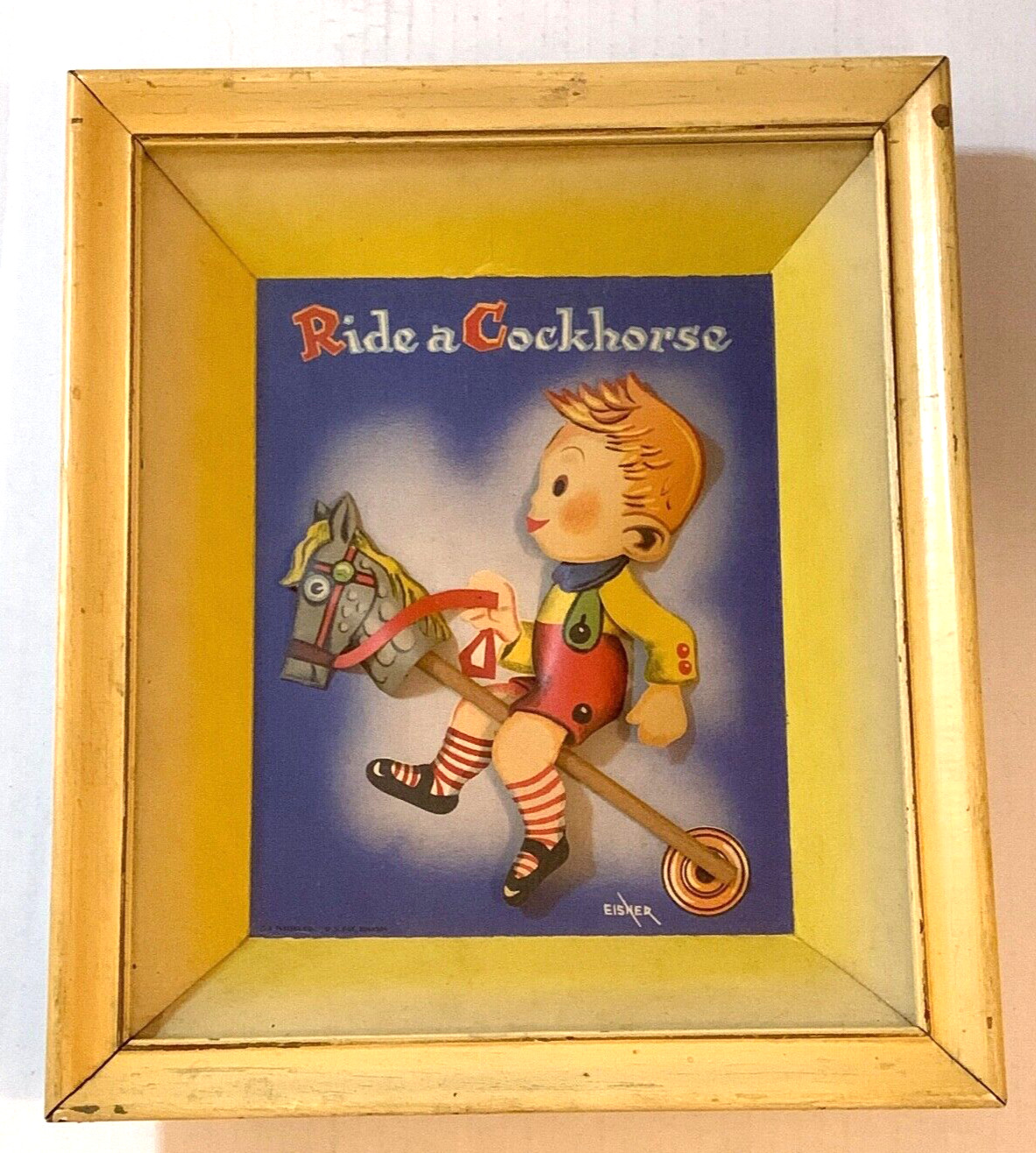 Vintage 1930’s J Freiser Co/Eisner 3D Diorama-RIDE A COCK HORSE-Advertisement