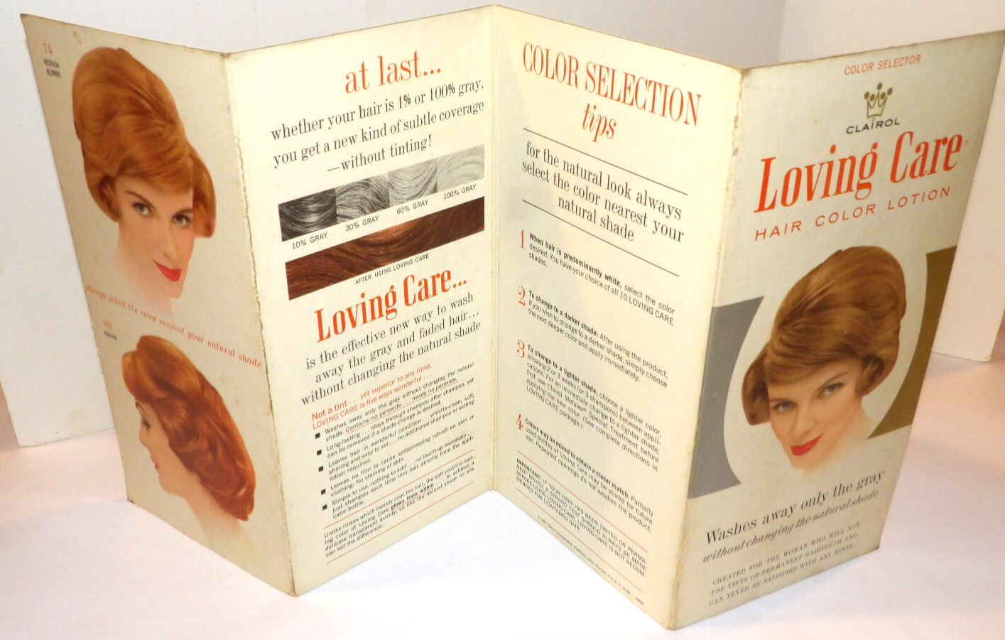 VTG 1961 CLAIROL LOVING CARE COLOR SELECTOR BEAUTY PARLOR FOLDING STORE DISPLAY!