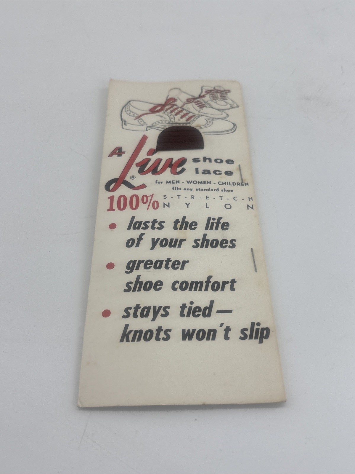 Vintage A-Live Shoelace Display Card Pepperell 1960s USA Advertising Burgundy