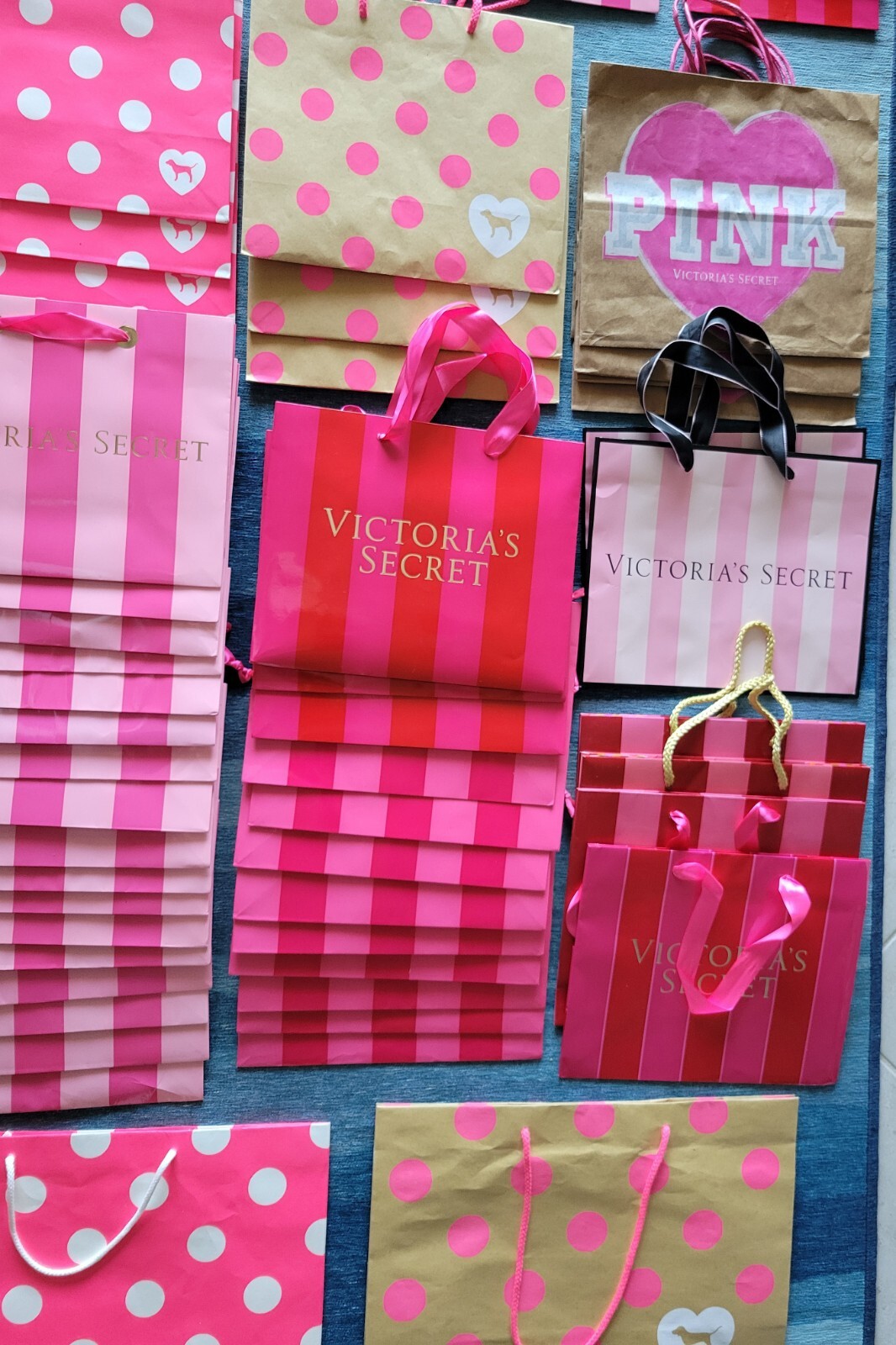 83 Victorias Secret Gift Boxes & Bags PINK Stripe Polka Dot Victoria’s 20 lb NEW