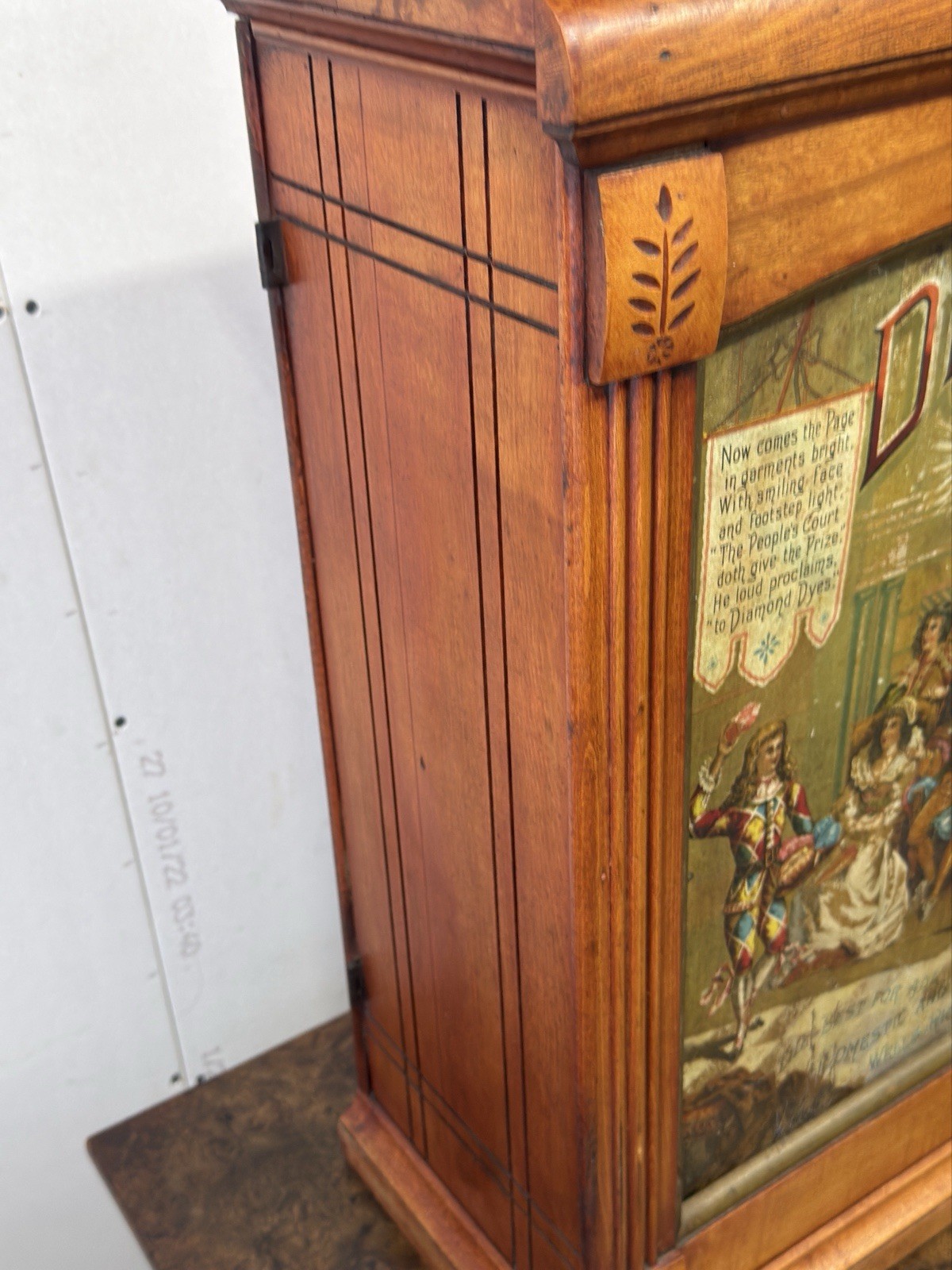 Diamond Dyes Display Cabinet – Antique Tin Litho country Store rare jester