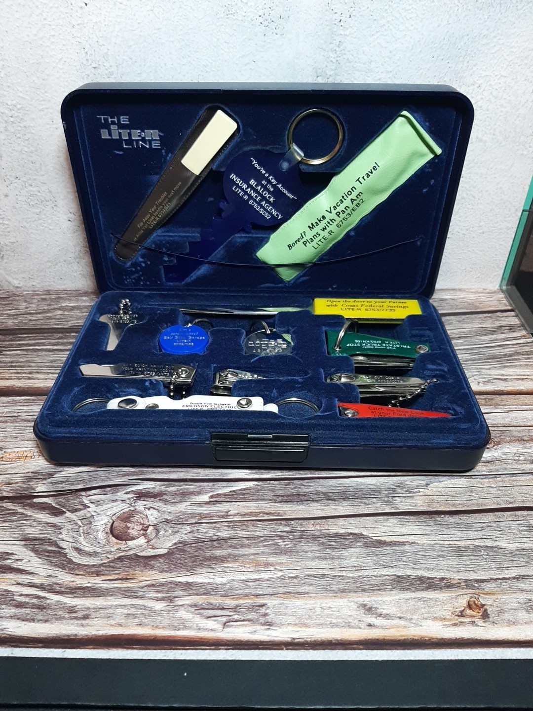 VINTAGE SALESMAN SAMPLE Set Kit CASE ADVERTISING THE LITEORLINE Knife,tool👀 🔥