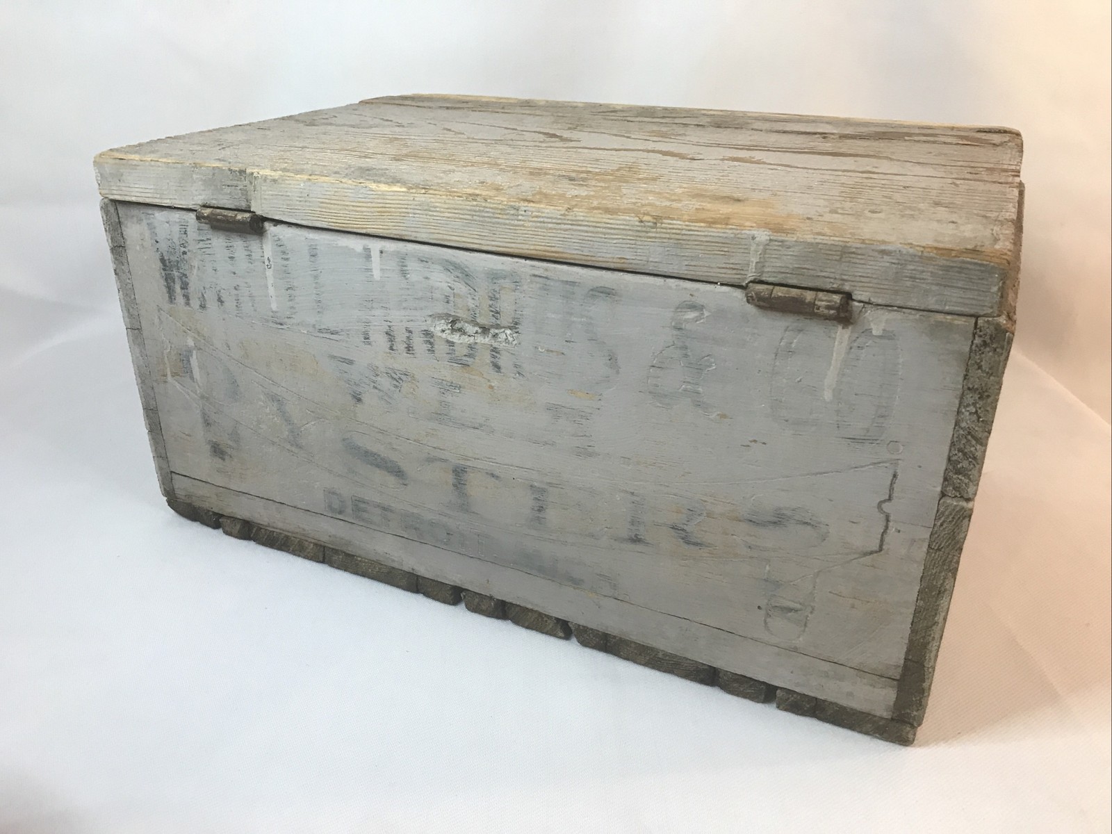 Antique Ward L Andrus Co Oysters Shipping Crate Wood Box Advertising Detroit Can