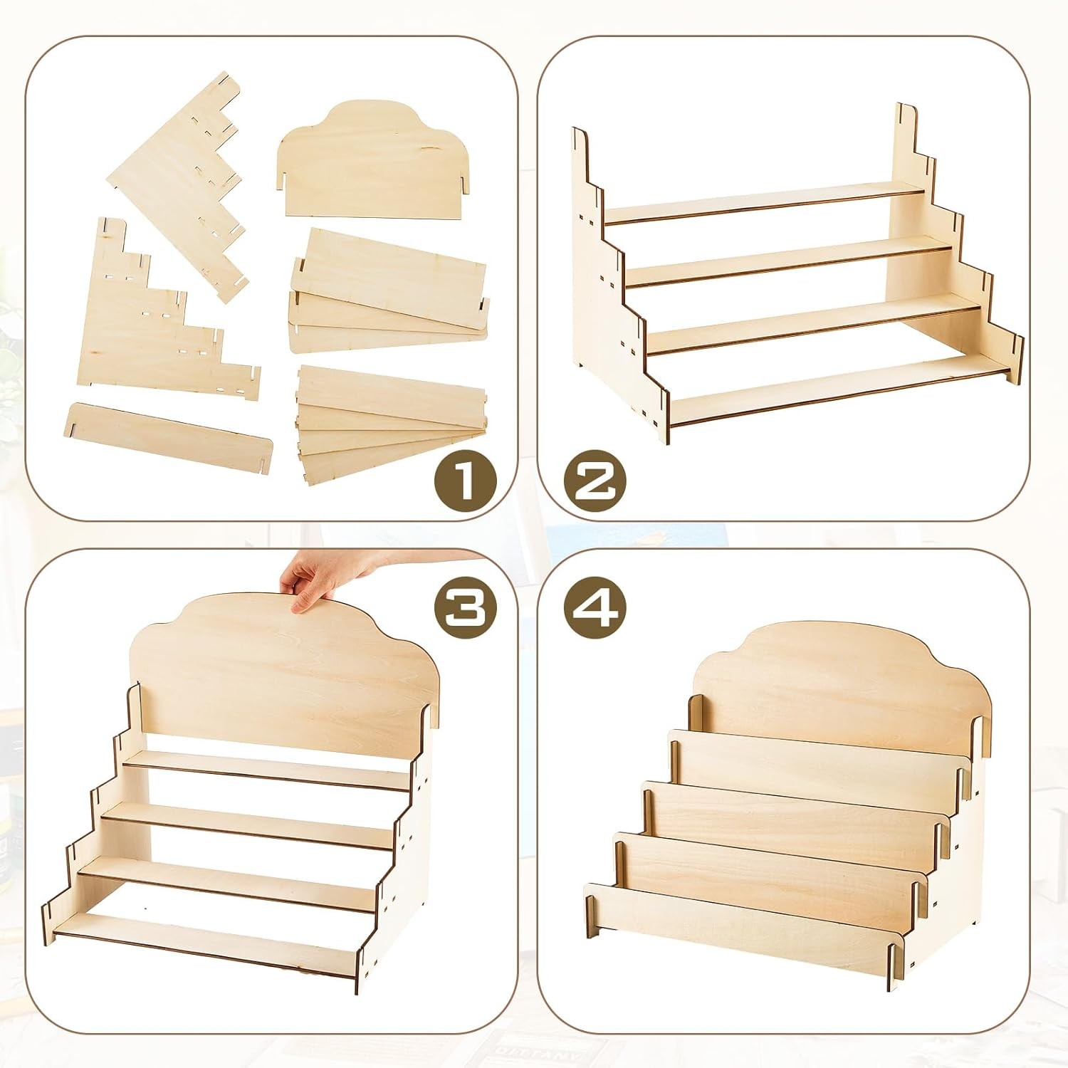 2 Pcs 4 Tier Greeting Card Display Stand Wooden Sticker Display Stand Portable