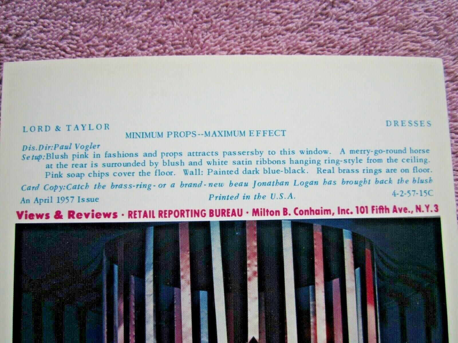 1957 LORD & TAYLOR STORE WINDOW DISPLAY JONATHAN LOGAN PHOTOGRAPH PRINT #272