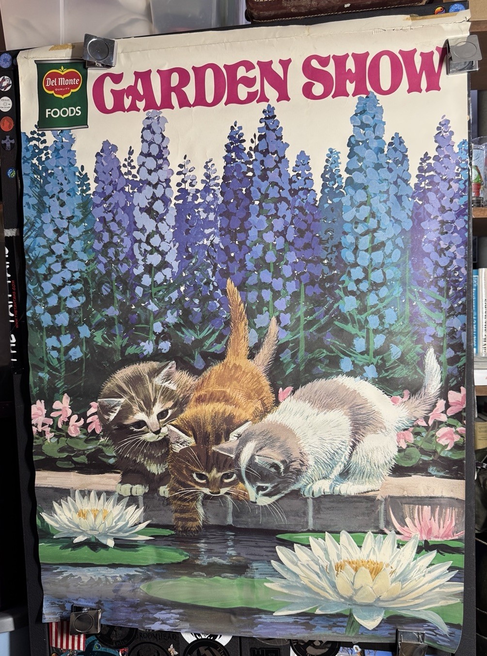 VTG Del Monte Garden Show Grocery Store Display Poster Original Puppy Kittens