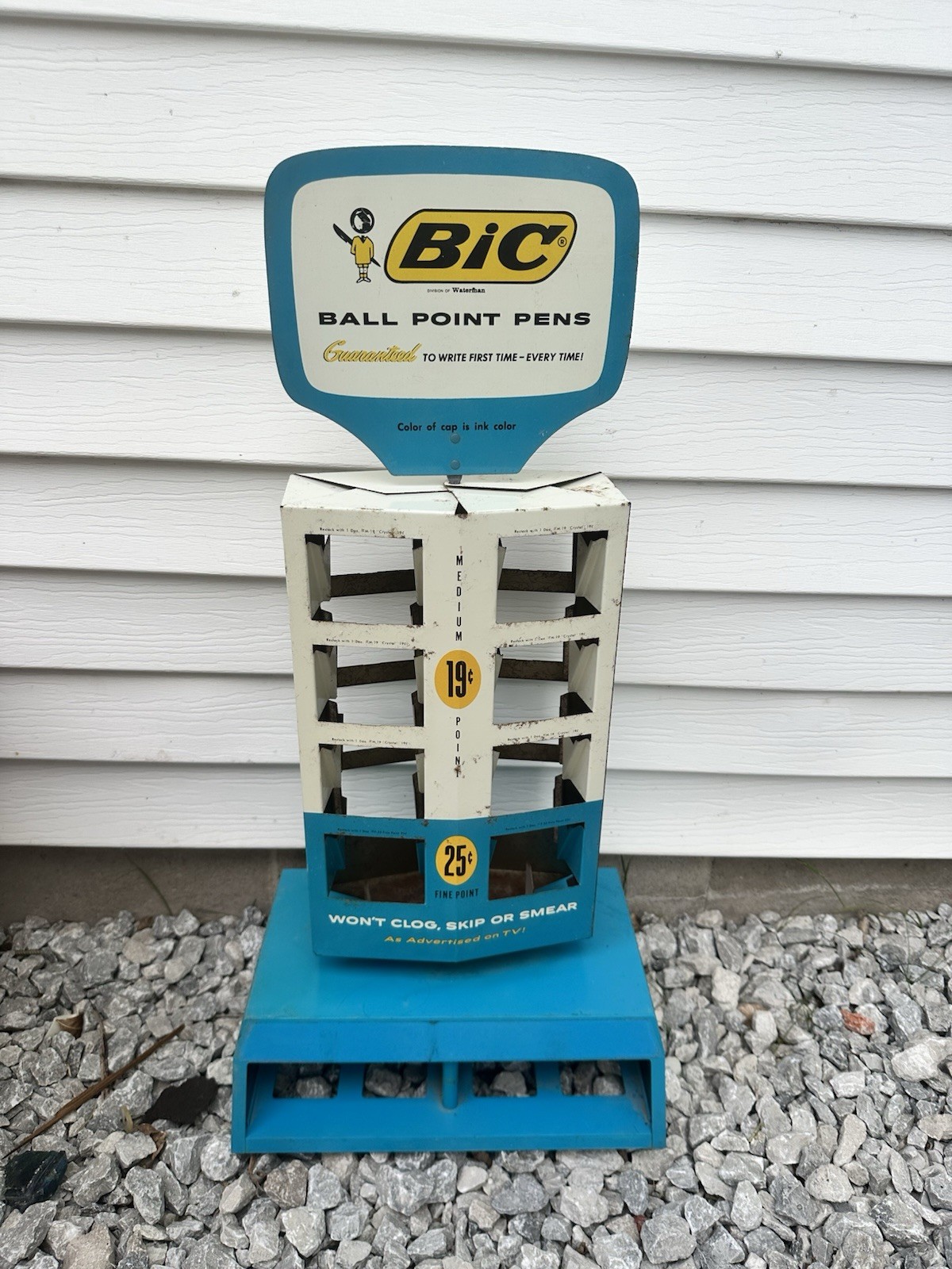 Vintage Large 1970s Tin Metal Bic Pen Holder Advertising Display 25 Inches Tall