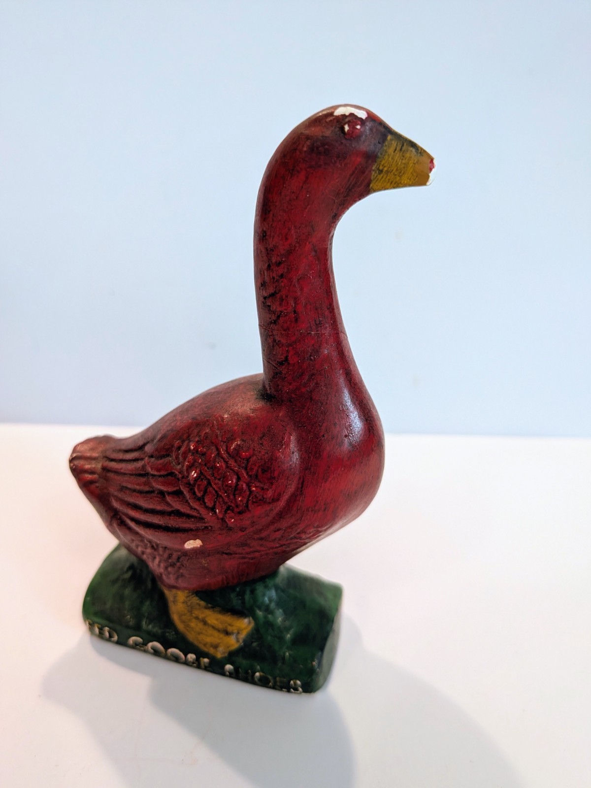 Antique 1920s Red Goose Shoes Advertising Figurine Chalkware 4.5″ Display Statue