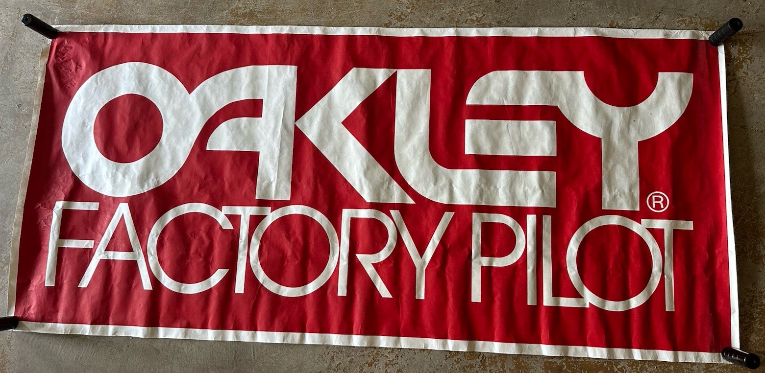 Vintage Oakley Factory Pilot Dealer Banner Sign Display Red White 79×36 Rare