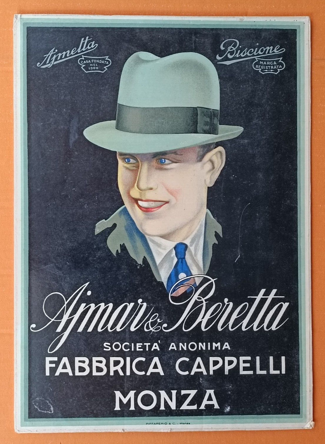 AjMAR &BERETTA HATS ORIGINAL CARDBOARD ADVERTISING PLATE -10141