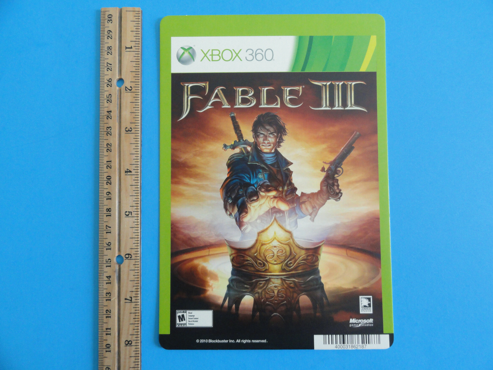 XBOX 360 FABLE III BLOCKBUSTER VIDEO BACKER CARD 5″X8″ NO GAME