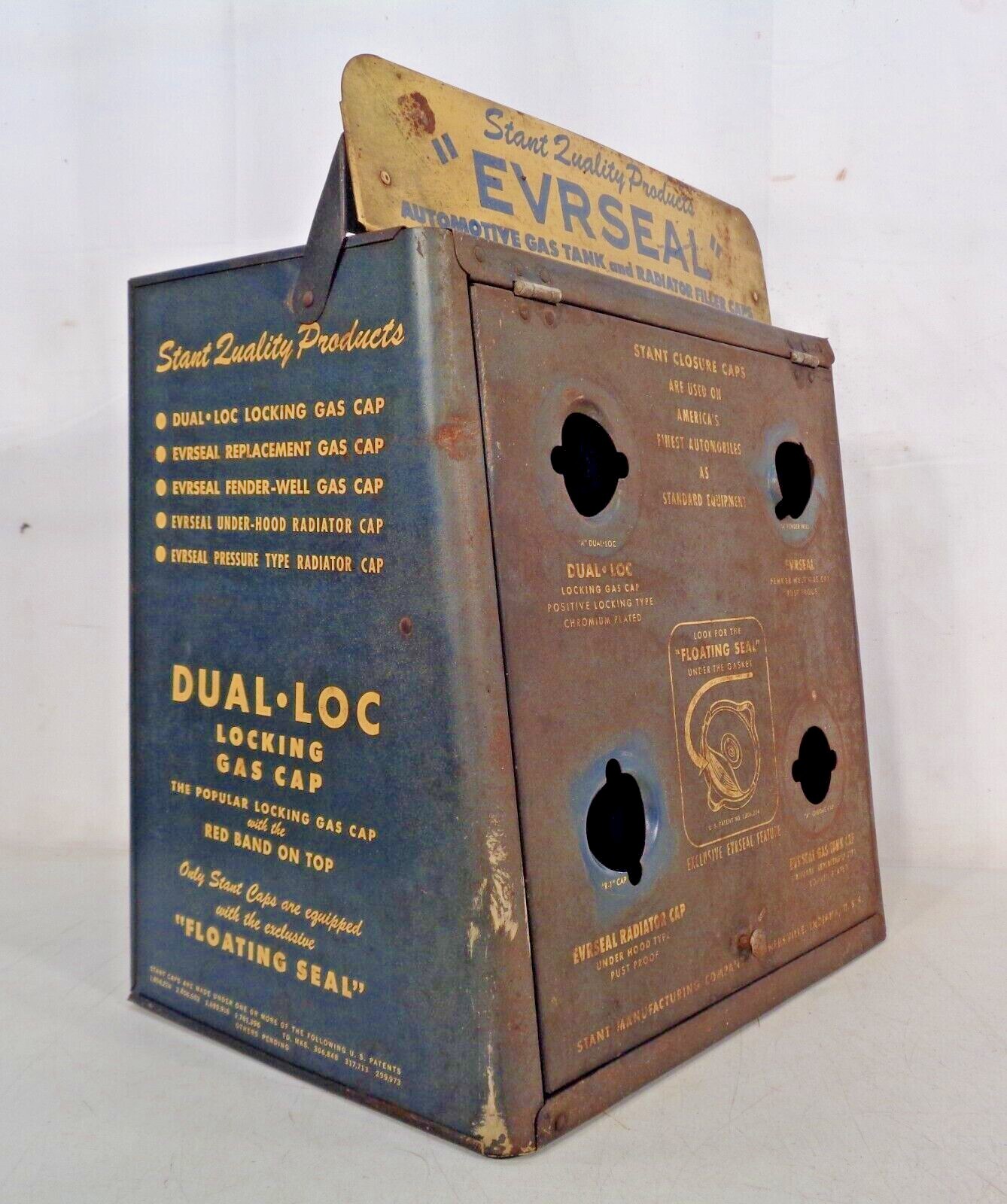 1949 STANT EVRSEAL Radiator Gas Cap Counter Wall Display Cabinet Gas/Oil Sign