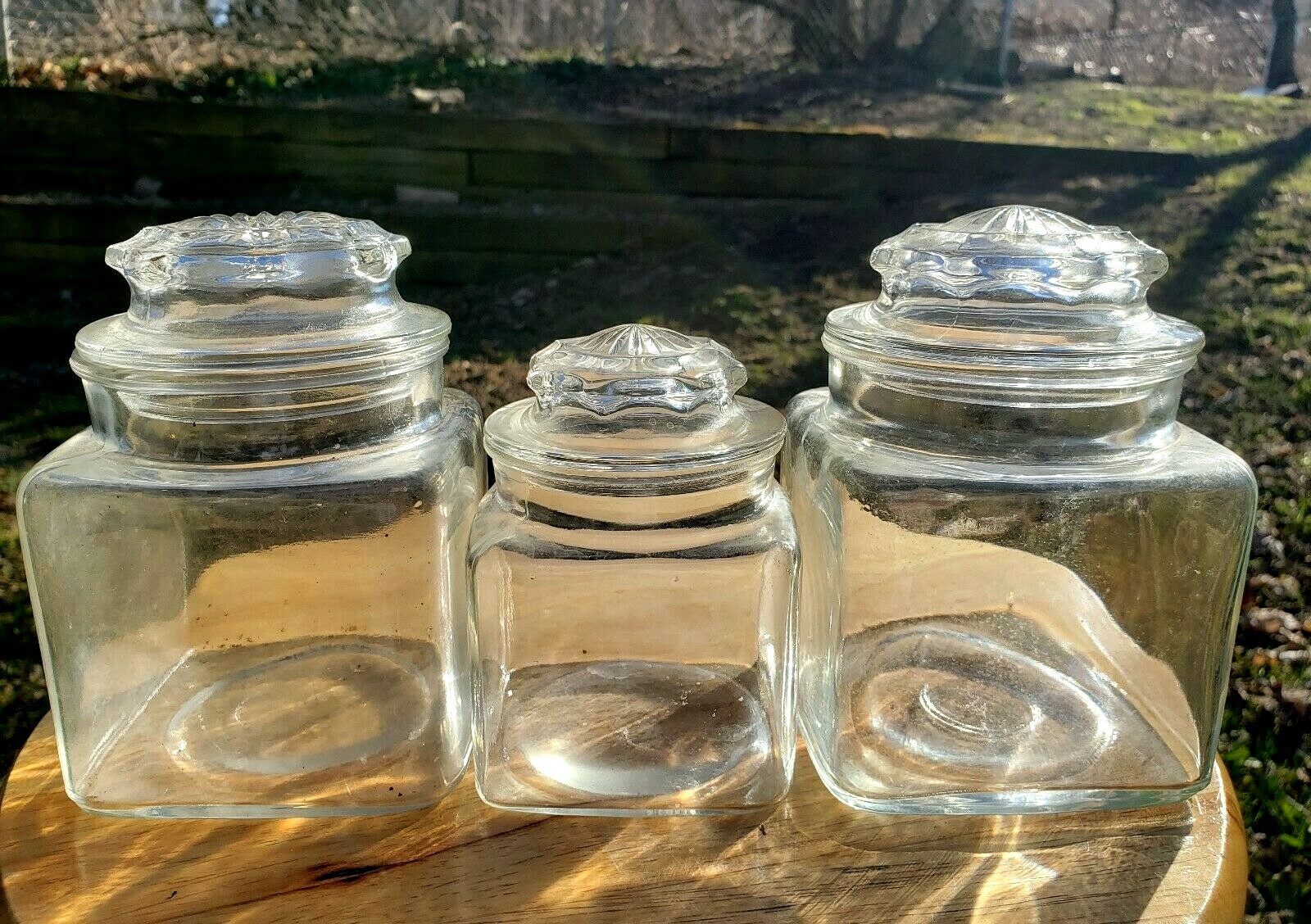 Vintage Glass Country Drug Store Counter Display Candy Jar Apothecary Jars Set 3