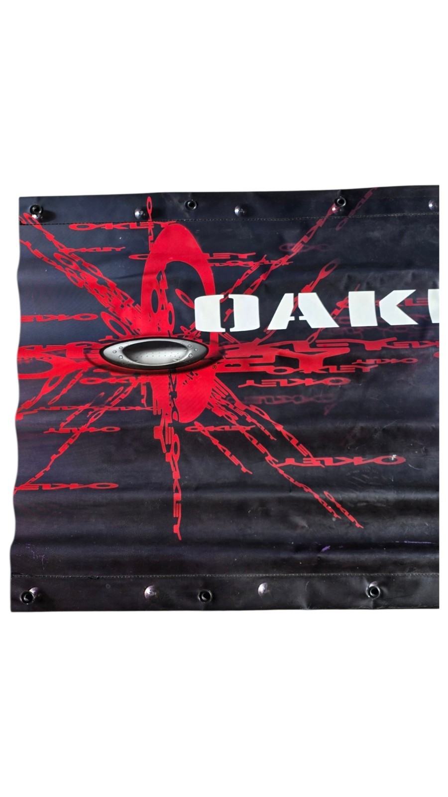 2004 Vinyl Oakley Advertising Banner Sign Two Sided Black & Red 39.75″ x 25.5″