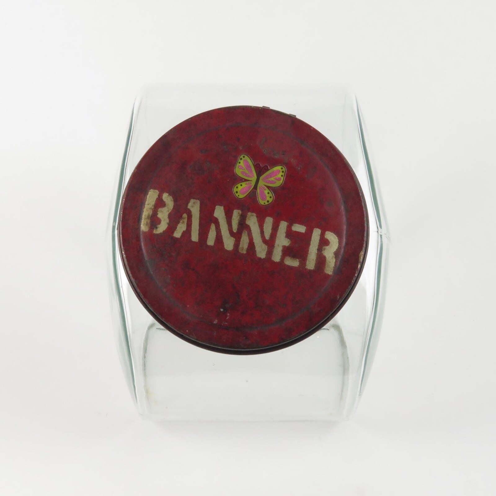 Vintage General Store Jar Banner Peanut Glass Counter Canister