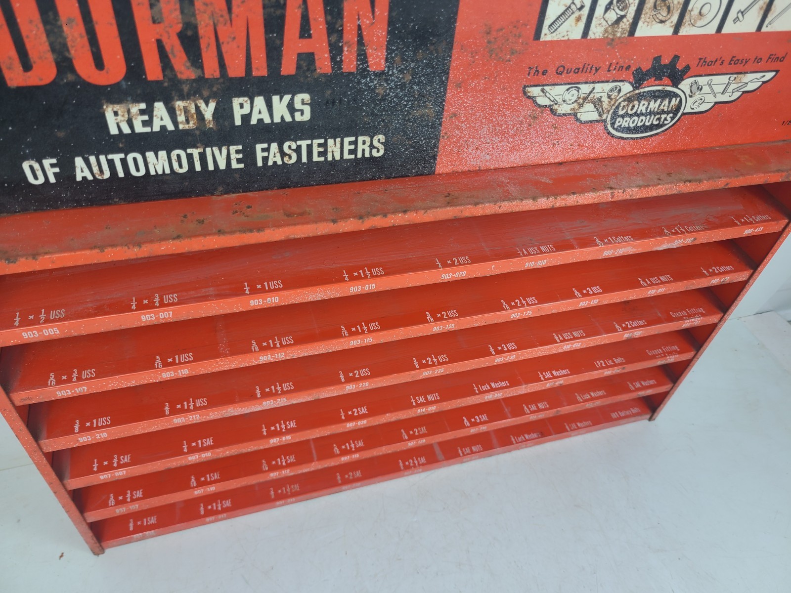 Vintage Dorman Ready Packs Automotive Fasteners Display Rack Sign (23″x13.5″x3″)