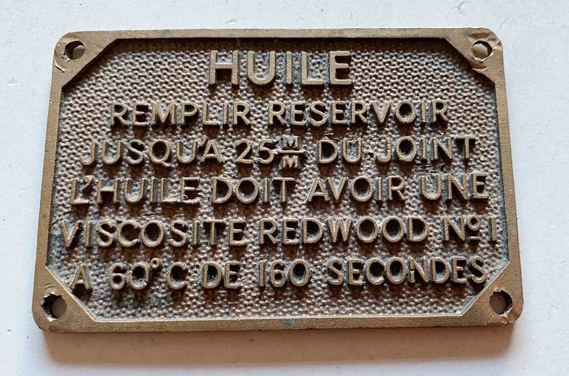 Sheet metal oil plate, fill tank … Redwood viscosity No. 1 …