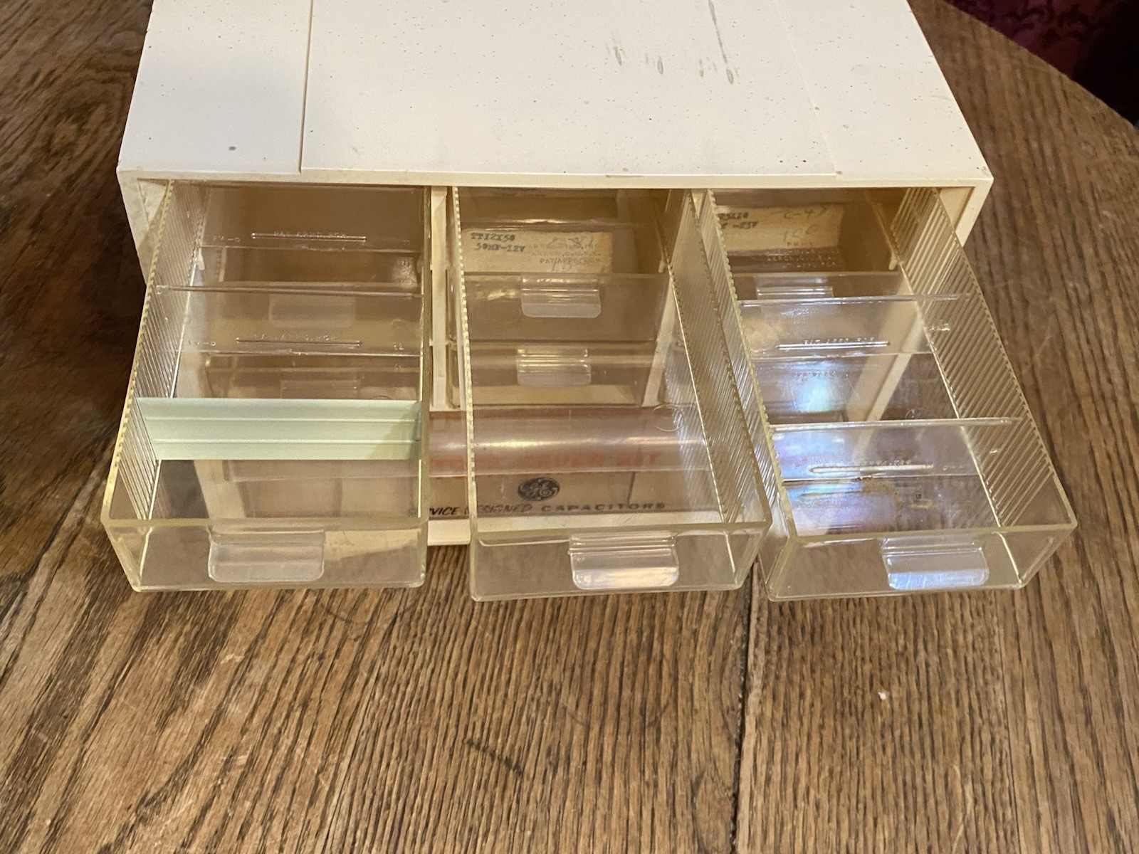 Small Rare Vintage Plastic General Electric Part Organizer Sorter Cabinet GE Box