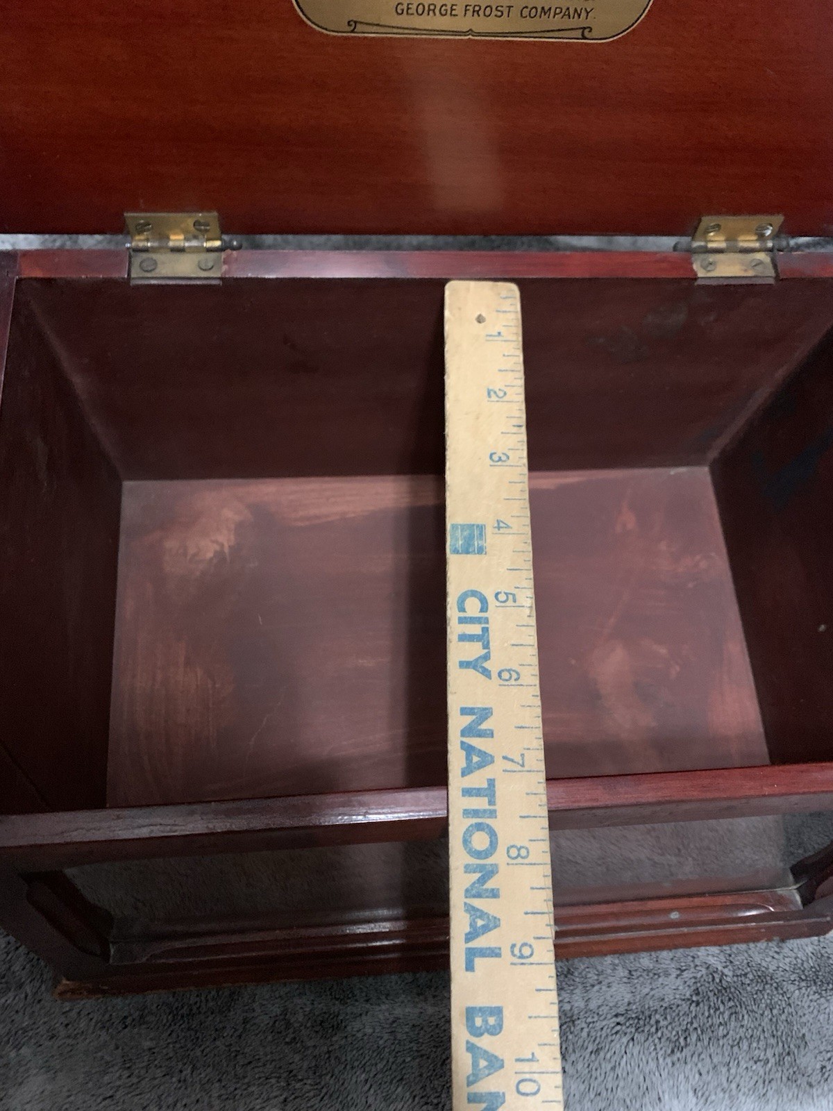 Antique Boston Garter Store Display Cabinet Advertising Case Mahogany 14x11x8”