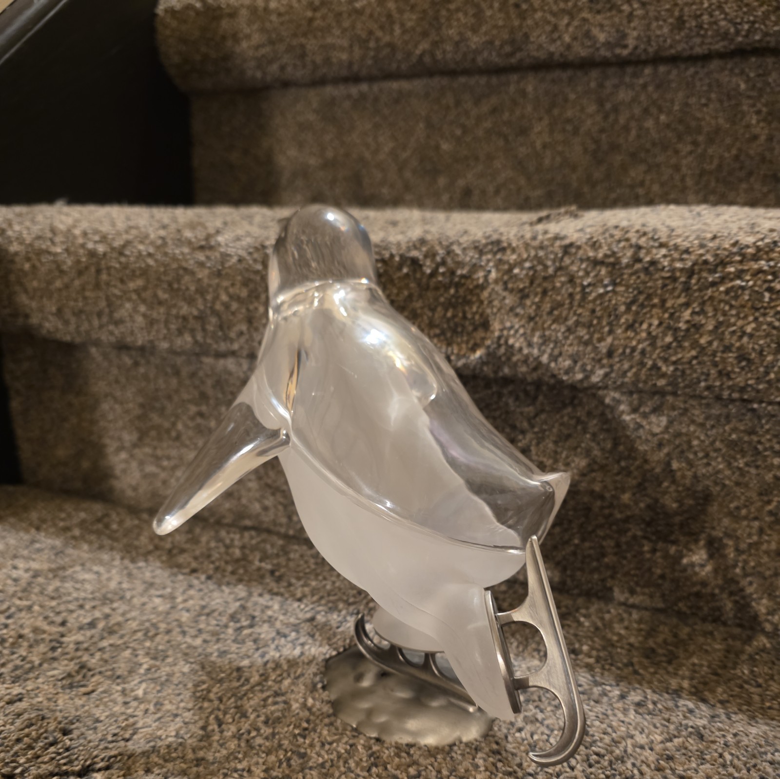 Lucite Penguin On Ice Skates Clear & Frosted 8” Tall – 1950’s Movie TV Prop MCM