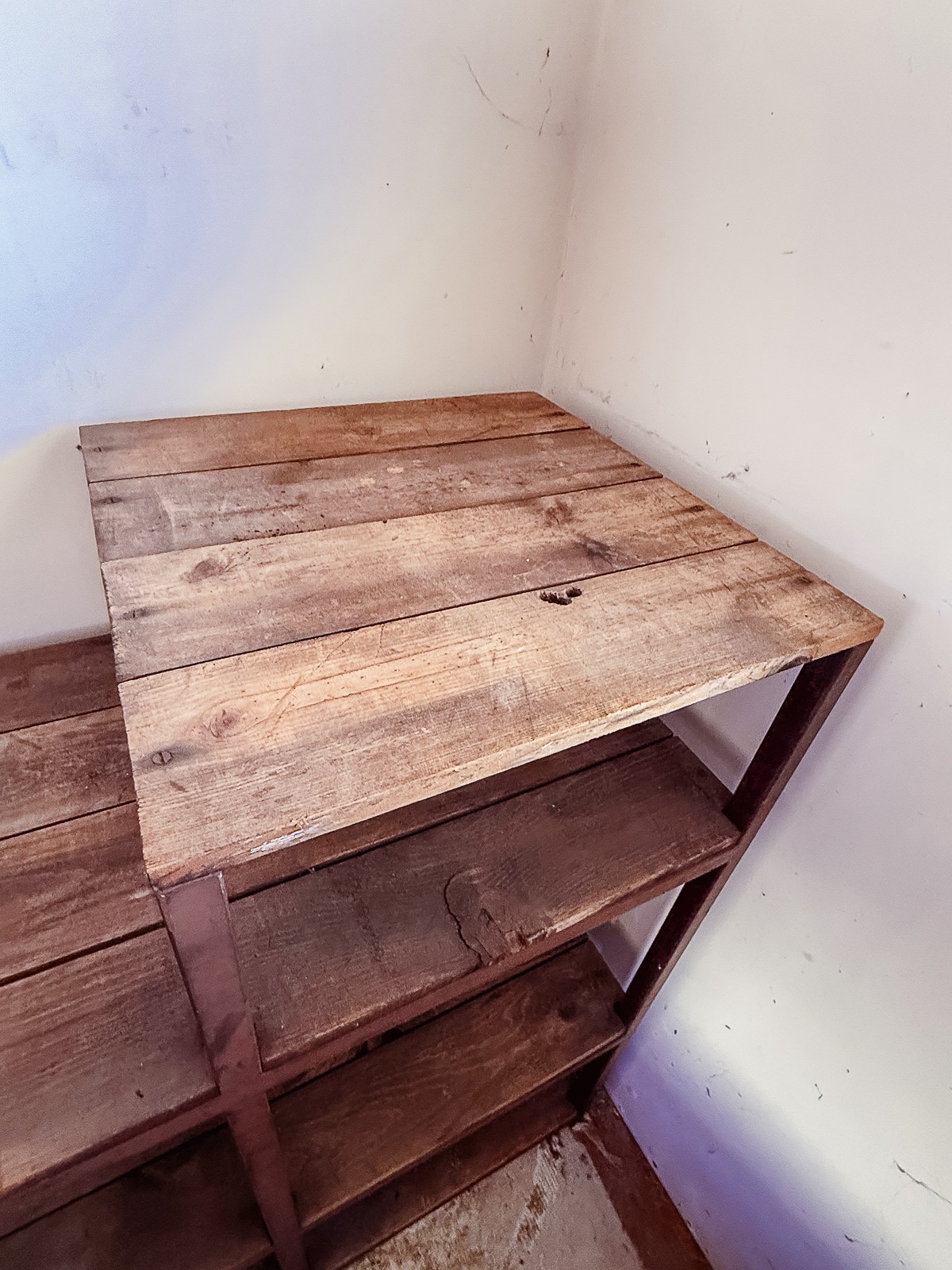 Vintage Industrial Steel & Wood Shelving | Authentic Factory Display Fixture