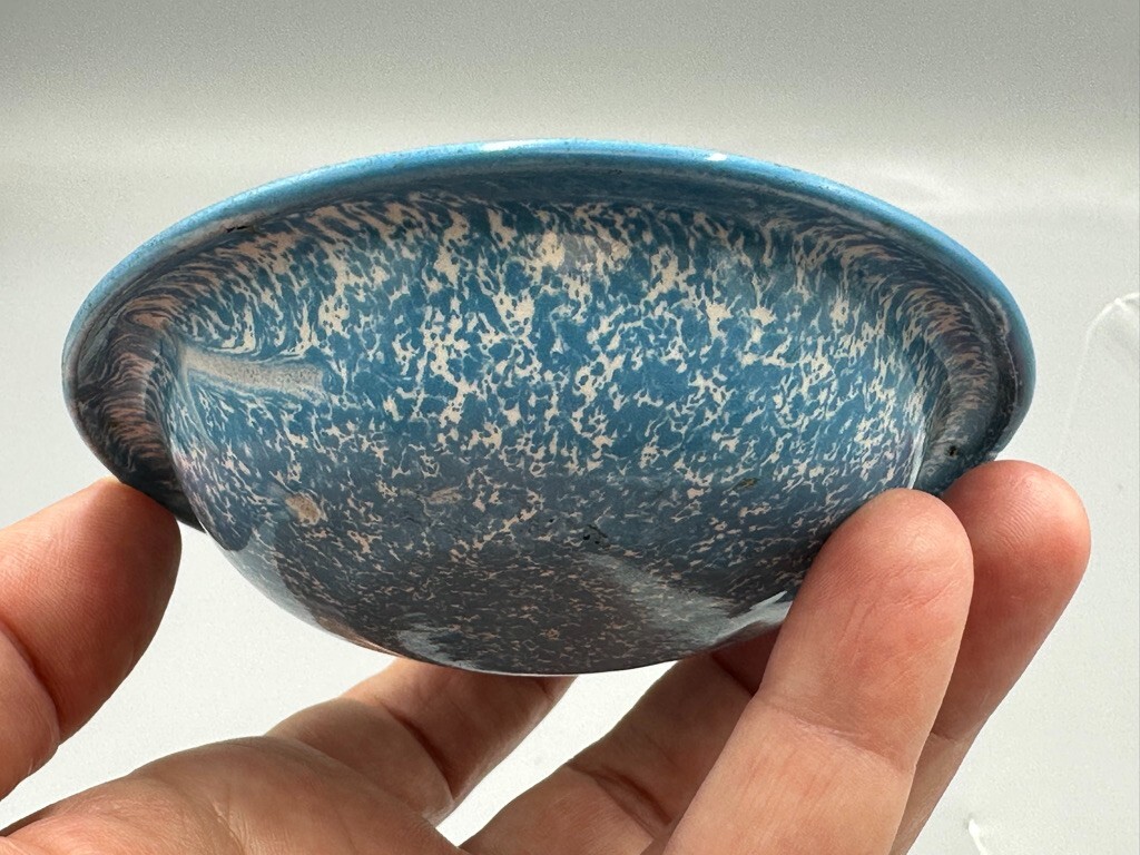 Antique SALESMAN SAMPLE Lava Volcanic ENAMEL WARE Graniteware Advertising Bowl