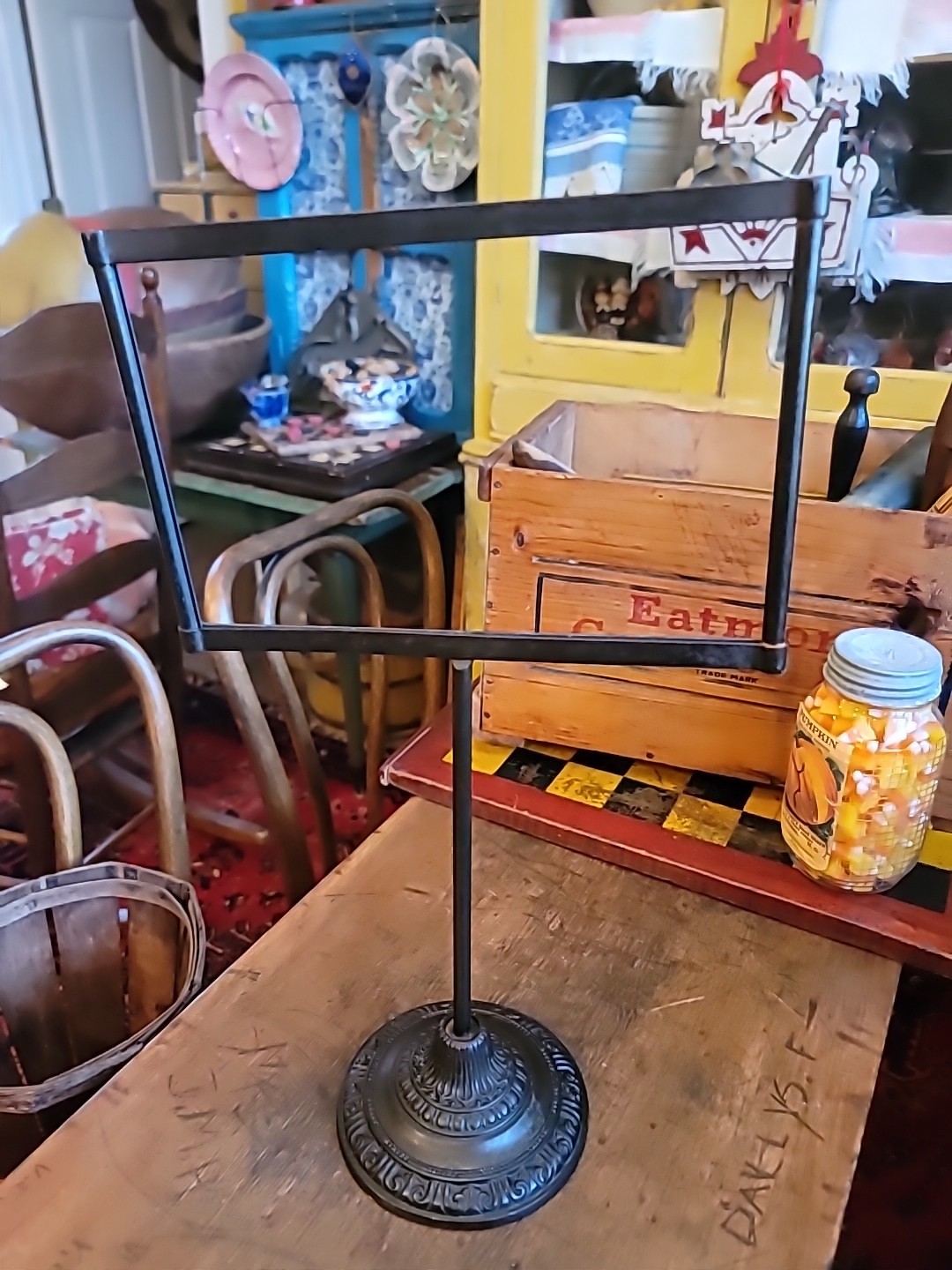 Store Advertising Sign Display Stand Cast Iron 1800s RARE All Original
