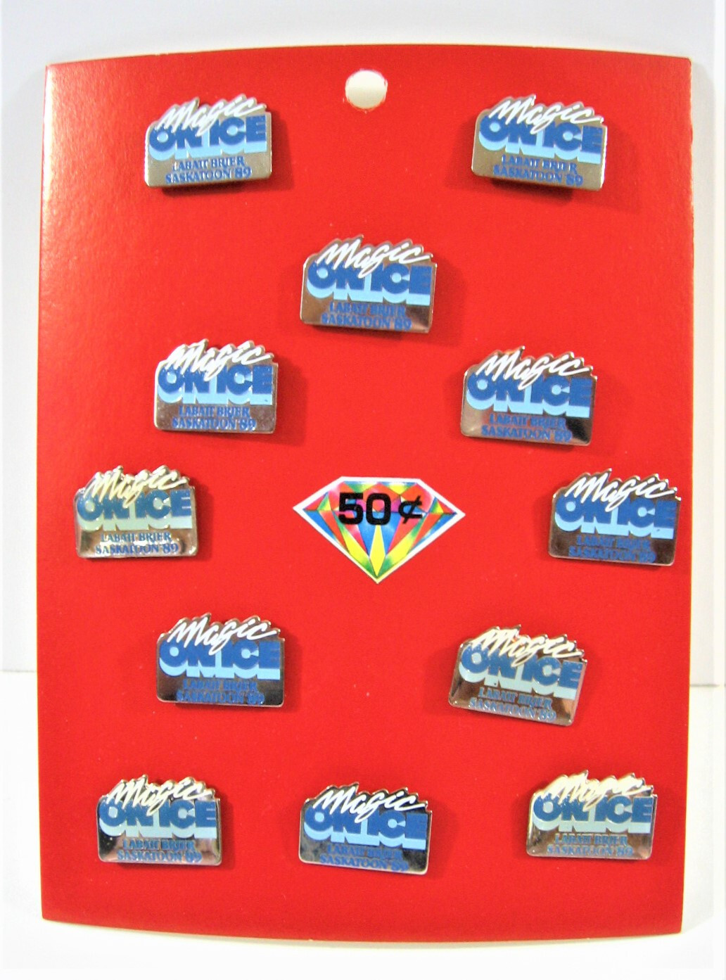 Vintage 1989 Magic On Ice Labatt Brier Curling Pin Display 12 On Card Old Stock