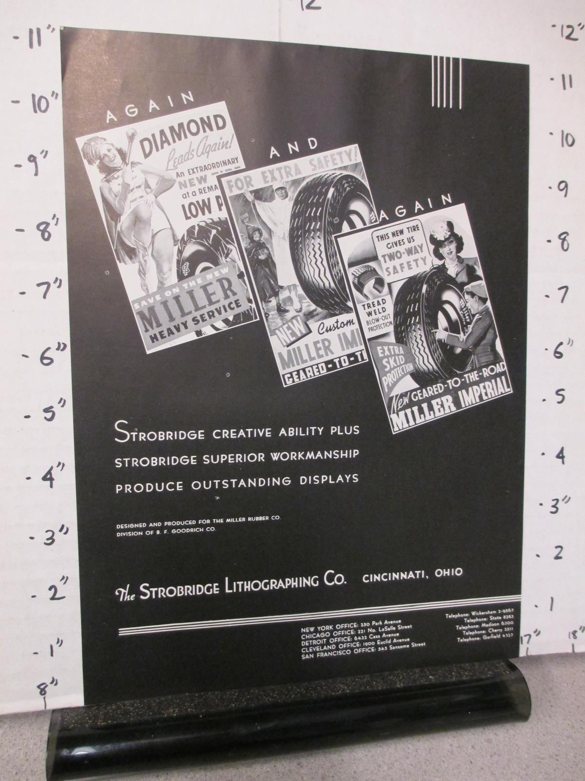 radio trade ad 1939 STROBRIDGE LITHO billboard sign Miller Imperial car tires