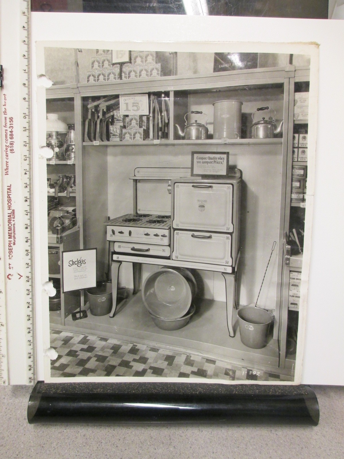 Aurora Equipment 1930s store display photo SKELGAS kitchen enamel stove lanterns
