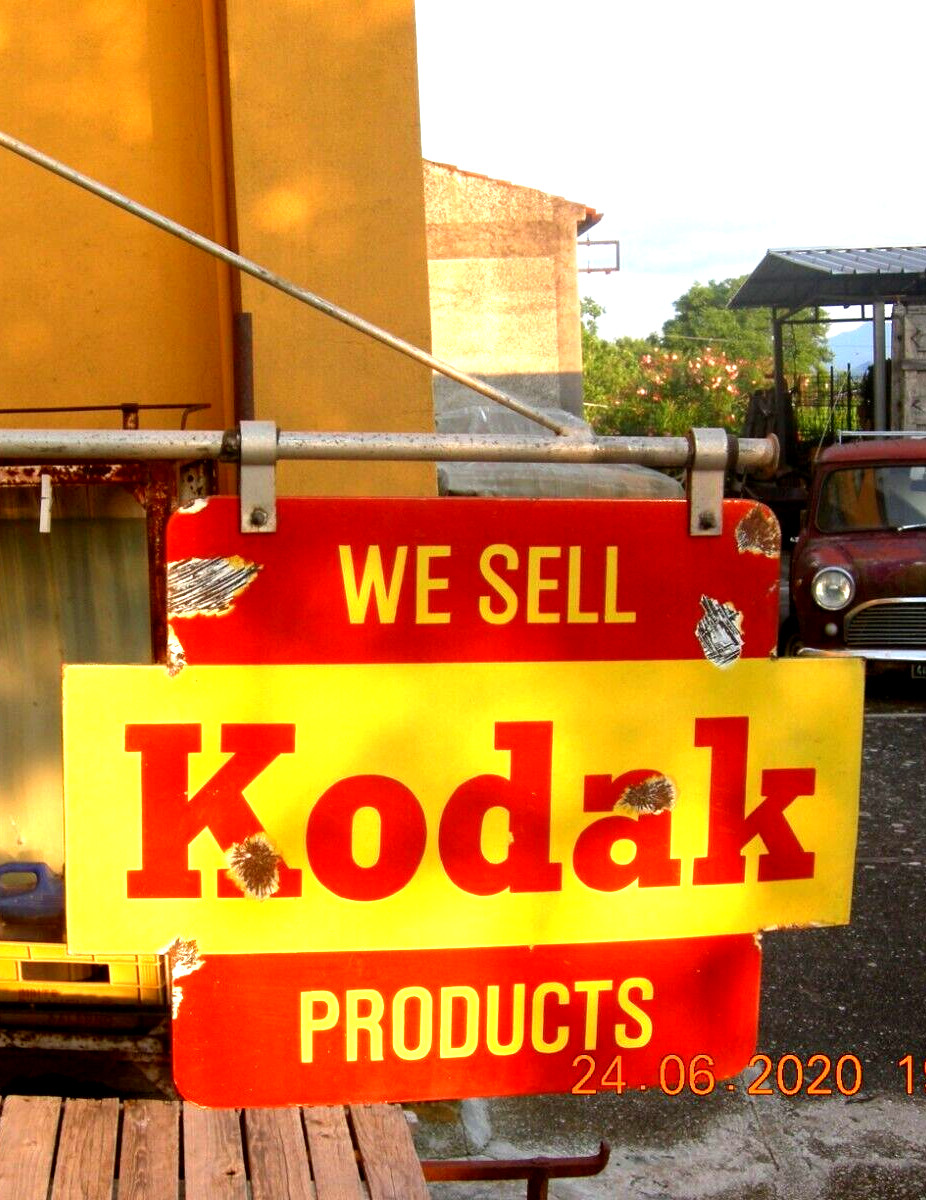 KODAK – TWO-SIDED ENAMEL LICENSE PLATE – WITH STAND – 1940s/50s