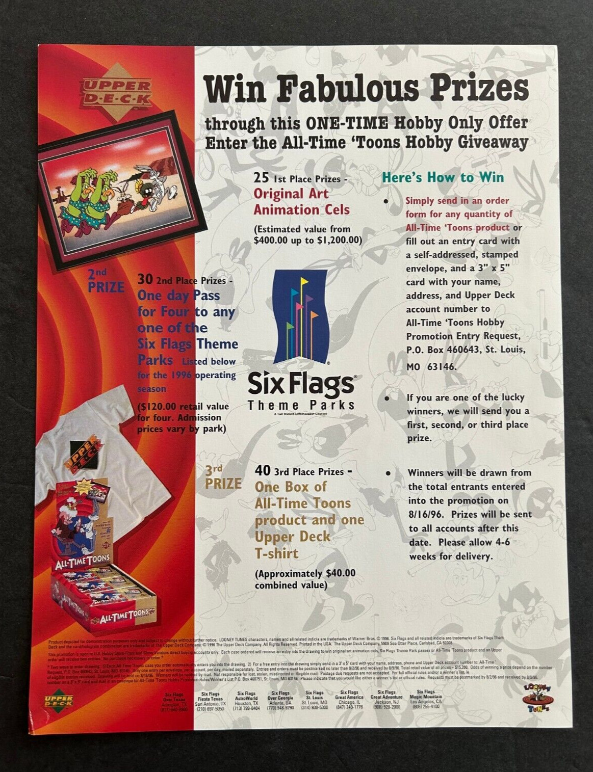 1996 Upper Deck Advertising and Order Sheet for All-Time’ Toons Cards.