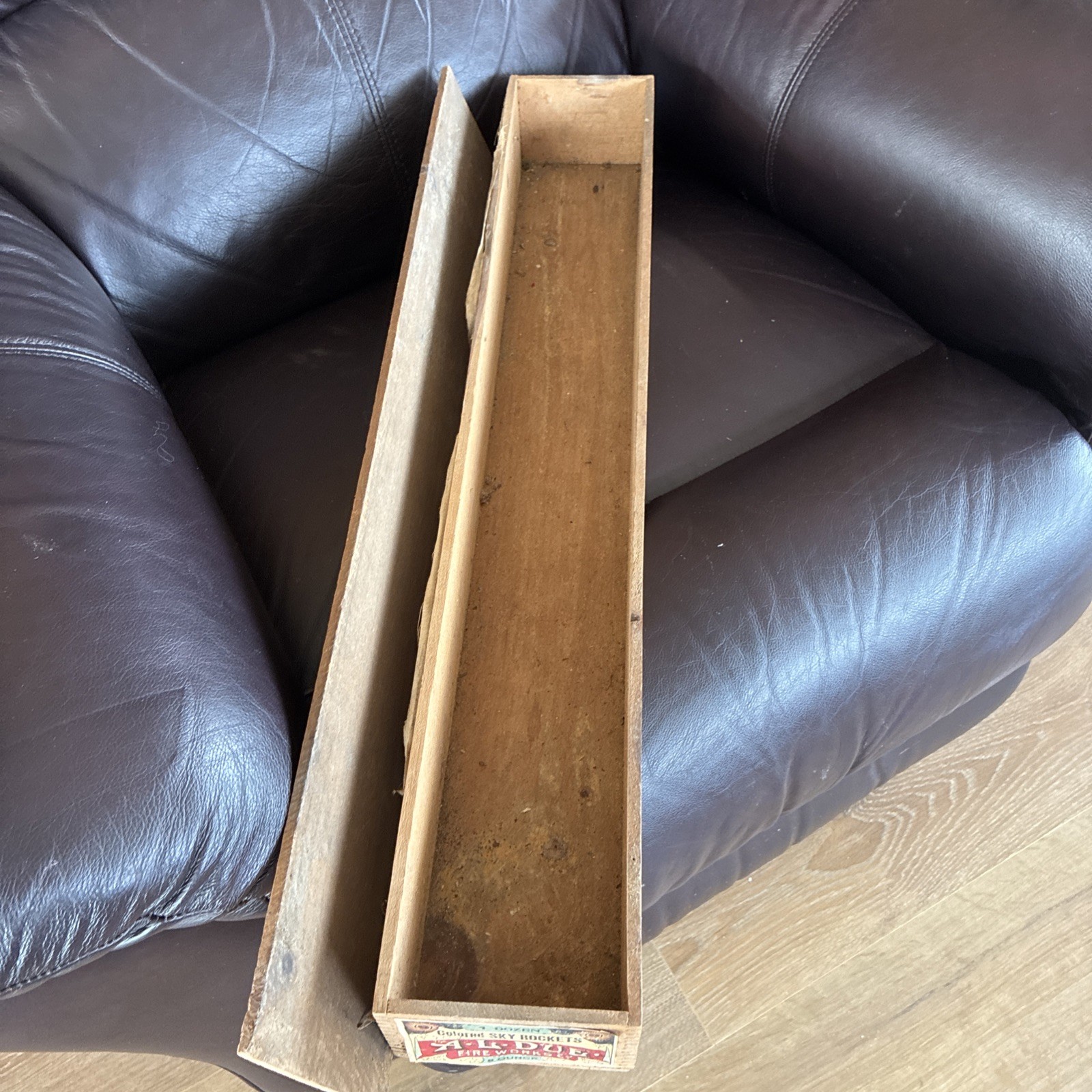 1930’ 40’s A.L DUE Fire Works Sky Rockets EMPTY BOX Wooden Crate Wood Display