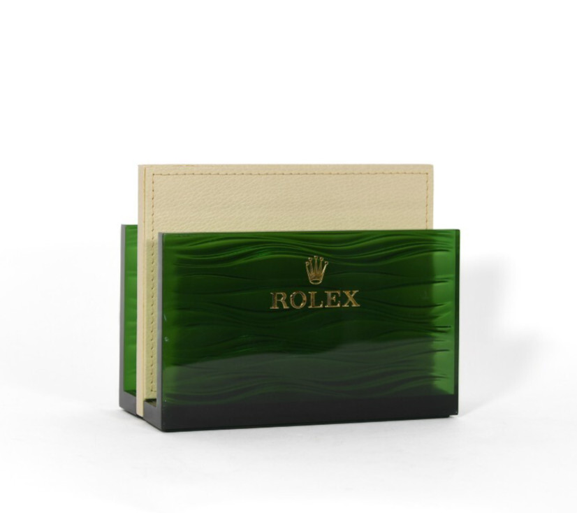 Rolex Magazine /Book Holder Acrylic And Leather Good Condition ~8 x 6 x 4 Inches