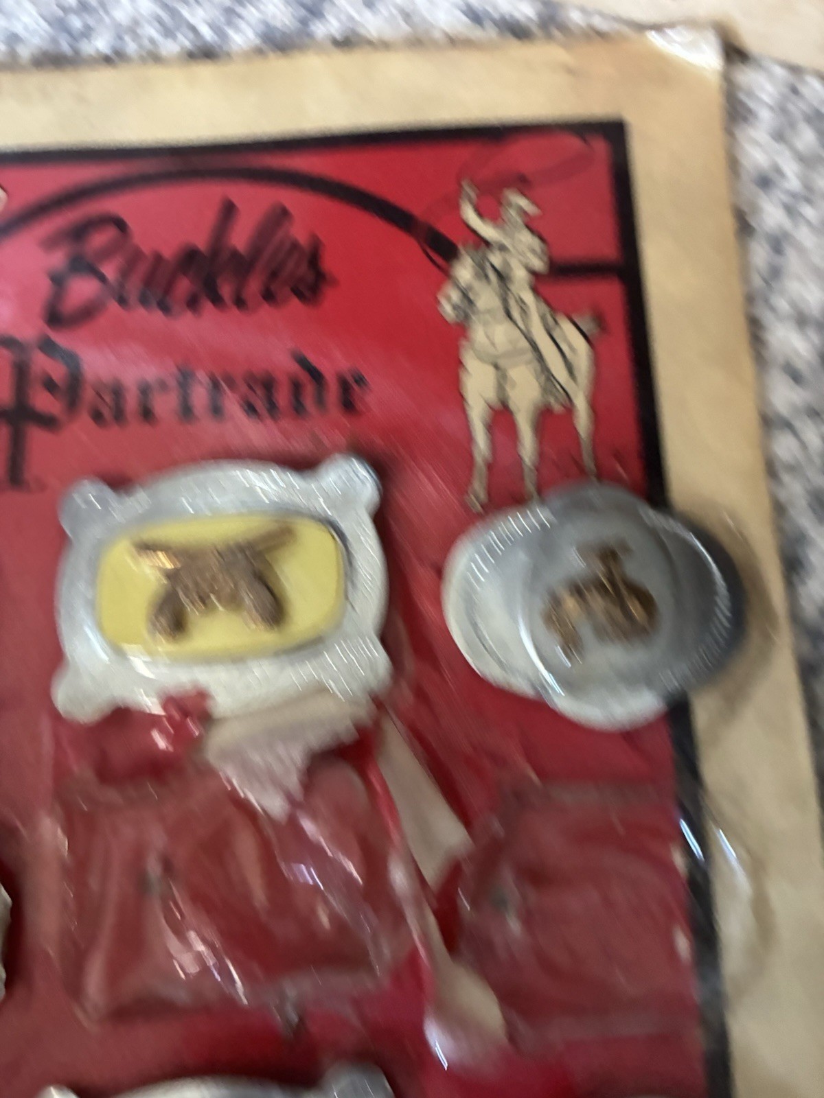 Vintage Partrade Belt Buckle Collection Store Display hanging 1970s Japan Cowboy