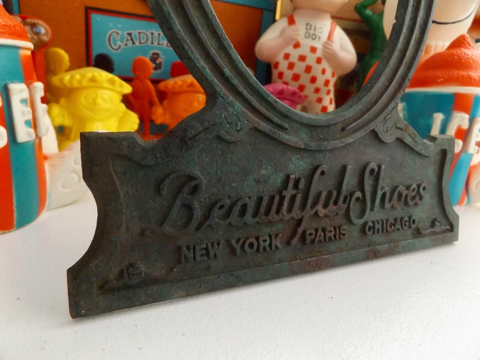 VINTAGE I. Miller Beautiful Shoes Cast Iron Advertising Mirror Holder