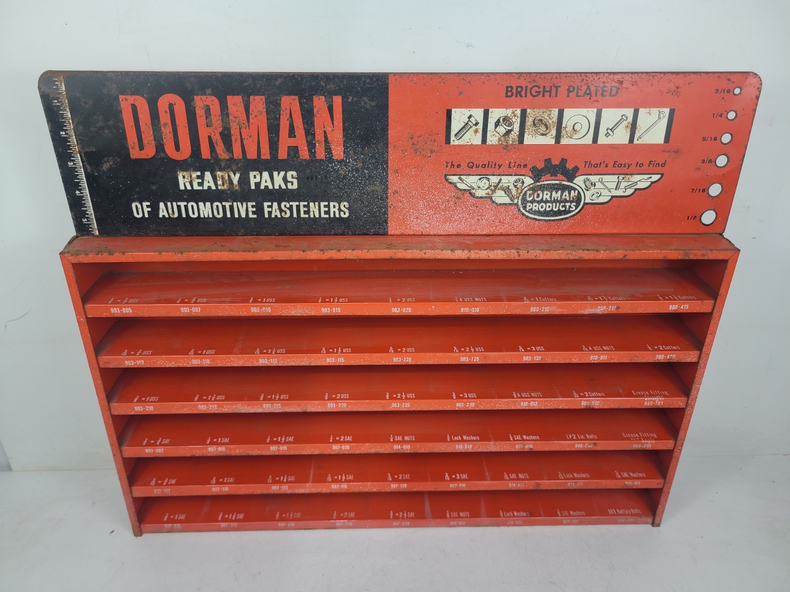 Vintage Dorman Ready Packs Automotive Fasteners Display Rack Sign (23″x13.5″x3″)
