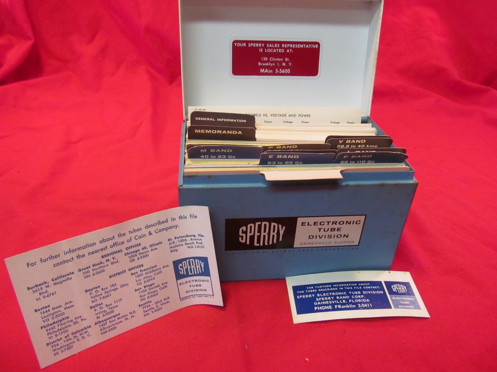 RARE SPERRY SPECI-FILE ELECTRONIC TUBE DIVISION SPECIFICS ON INDEX CARDS