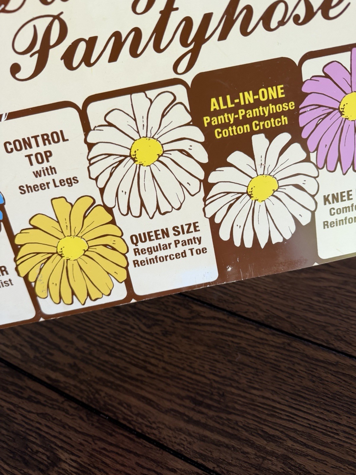 Vintage Daisy Legs Pantyhose Store Display Sign Retro 1970s Floral Advertising
