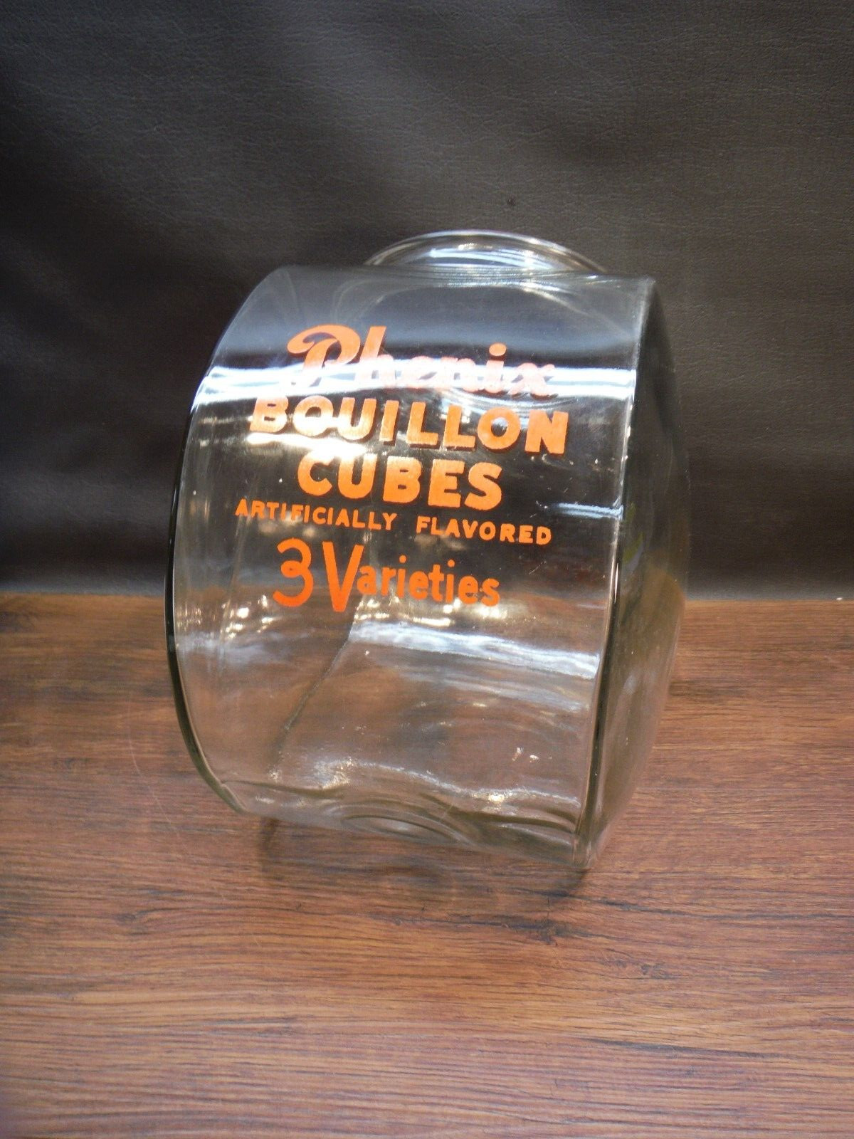 GENERAL STORE GLASS PHENIX BOUILLON CUBES DISPLAY JAR~ANCHOR HOCKING~HEAVY GLASS