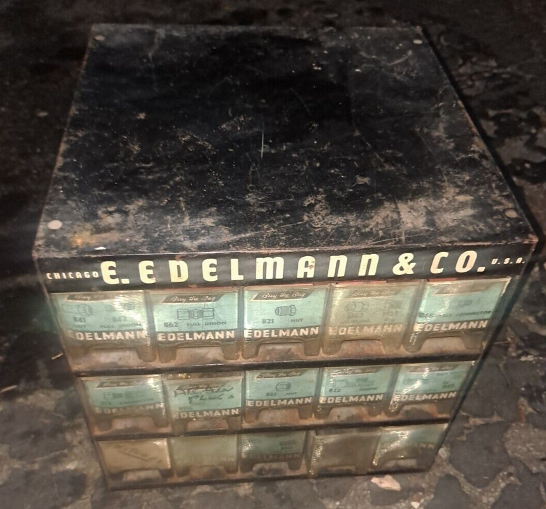Vintage E. EDELMANN & CO. Chicago Metal Cabinet Organizer Store Display W/ Parts