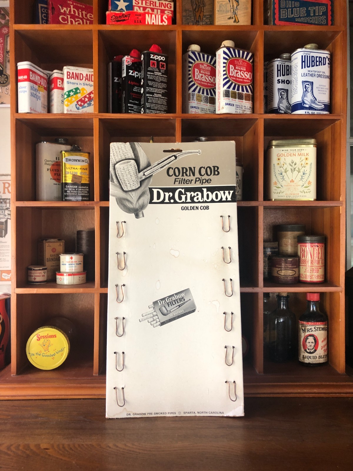 VTG Dr. Grabow Corn Cob Tobacco Filter Pipe Country Store Display Old Times 17×8