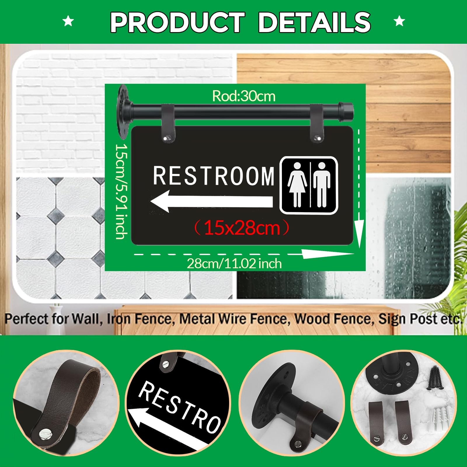 Double Sided Metal Restroom Sign for Business，11″ x 6″，Unisex Bathroom Sign with