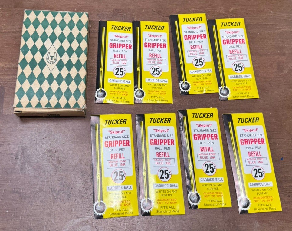 Vintage Tucker skipruf gripper Ball Pen Refills Box with 8 Refills