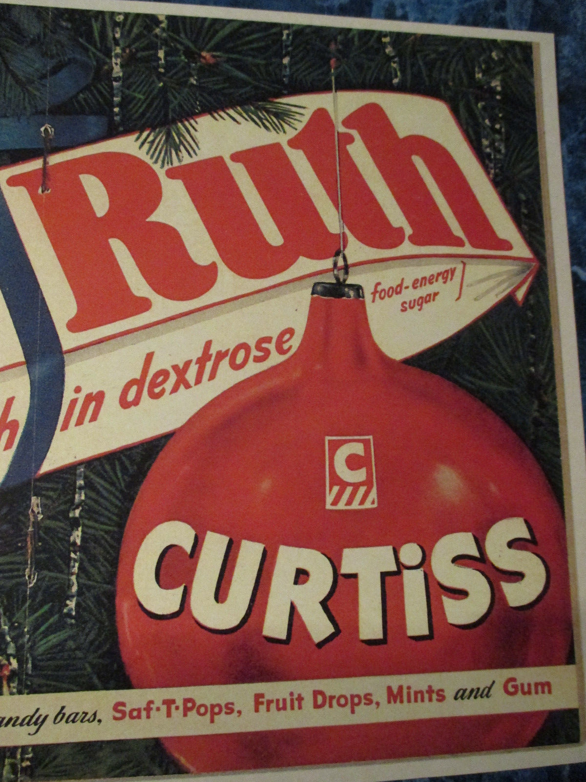 Vintage 1950’s Christmas Tree Advertising Grocery Sign Baby Ruth Ornaments